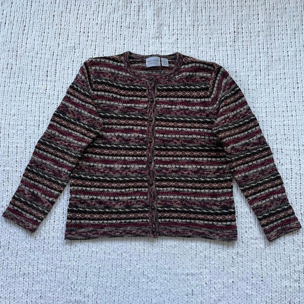 Women's East West Vintage Striped Cardigan Sweater - Size Large
